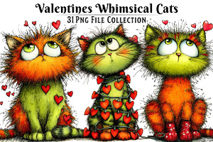 Valentines Whimsical Cats Clipart, an Illustration by Dream Creation