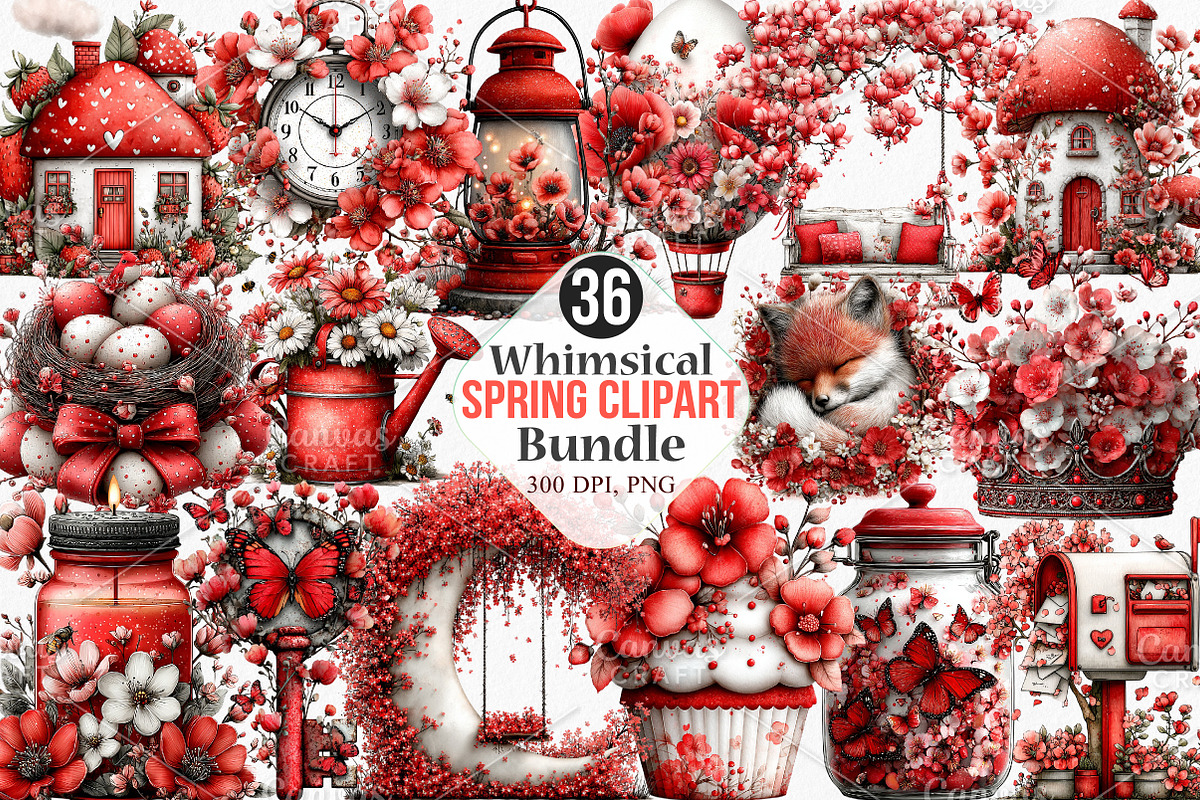 Whimsical Spring Clipart Bundle, an Illustration by Canvas Craft (Photo 1 of 7)