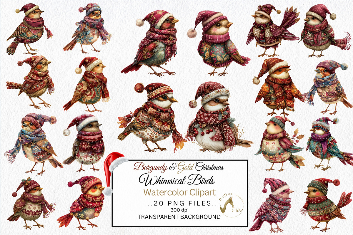 Watercolor Whimsical Birds Clipart, an Illustration by NiiiNArt (Photo 1 of 6)