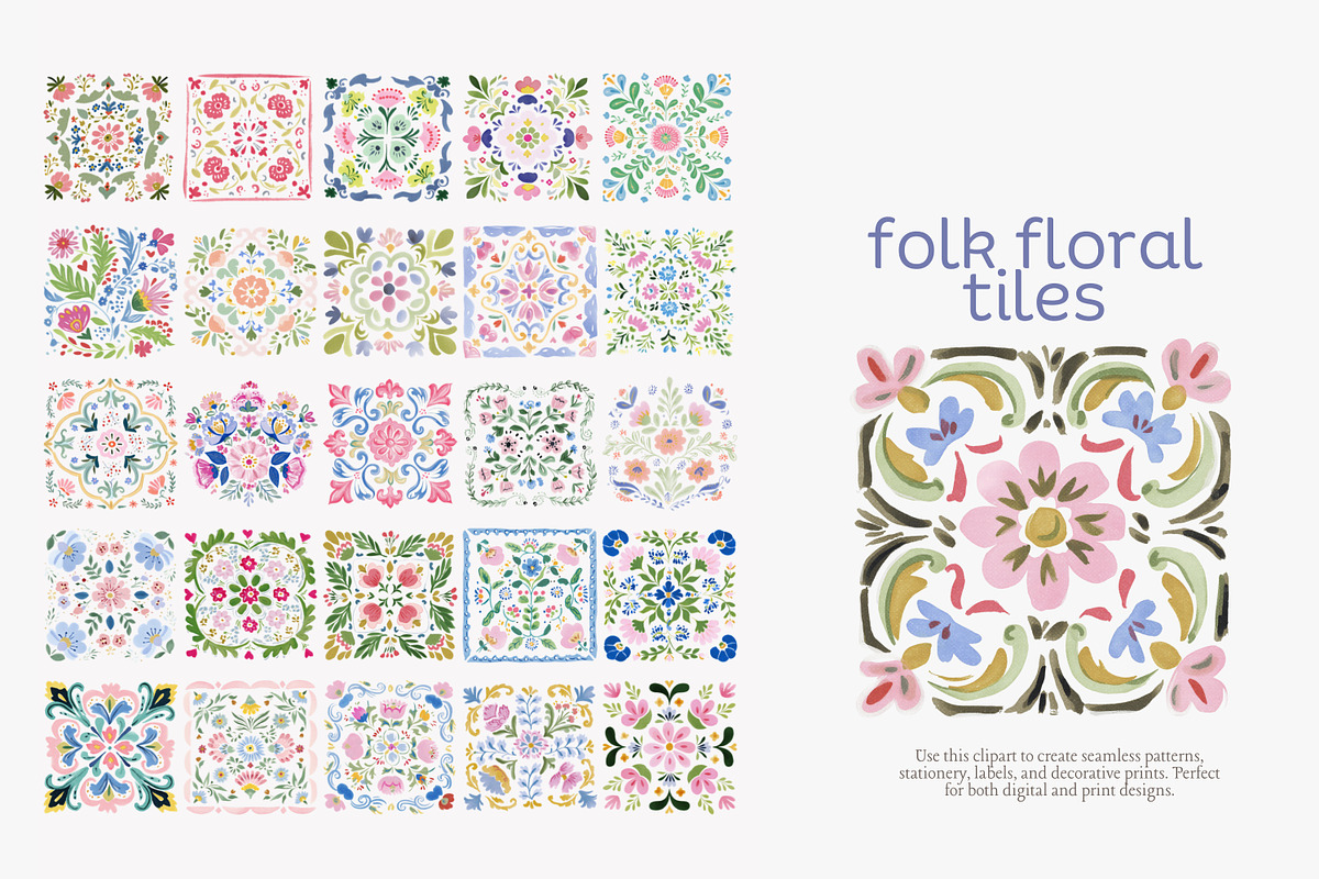 Folk floral tiles clipart, an Illustration by Patishop Art (Photo 3 of 10)