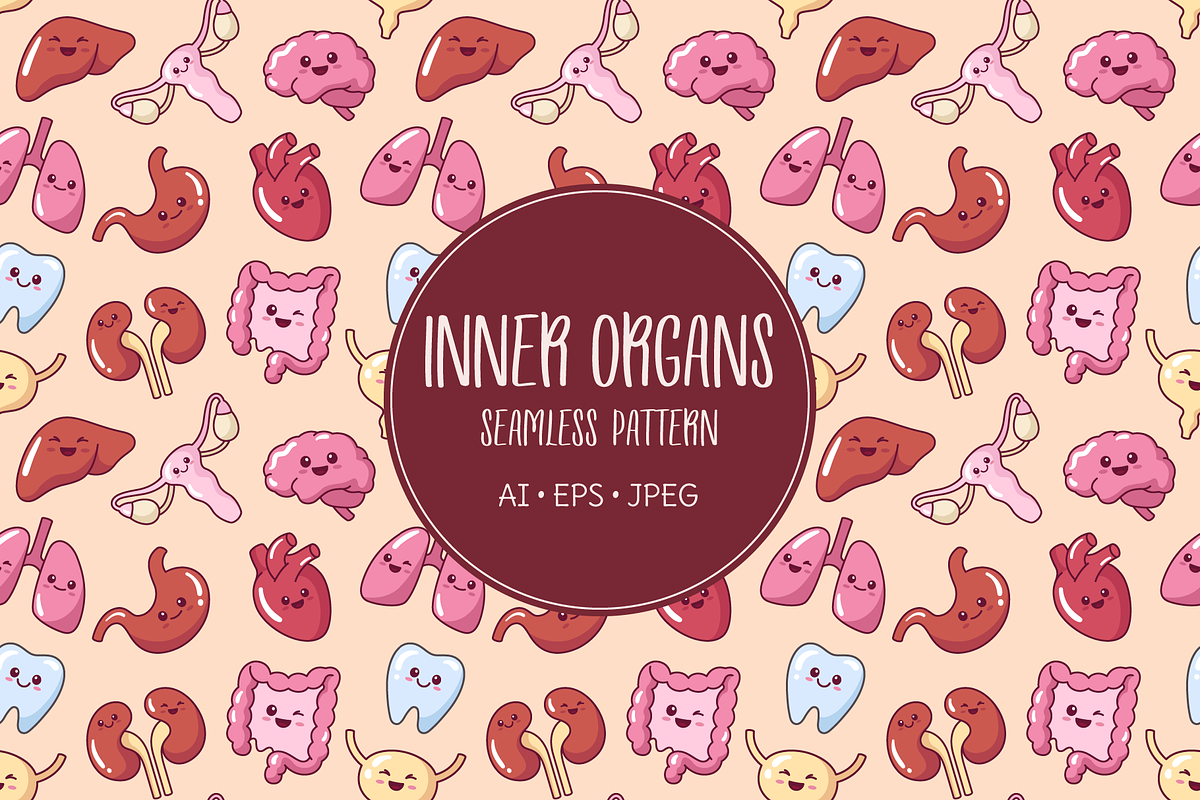 Cute kawaii internal organs pattern, an Illustration by Cmeree (Photo 1 of 2)