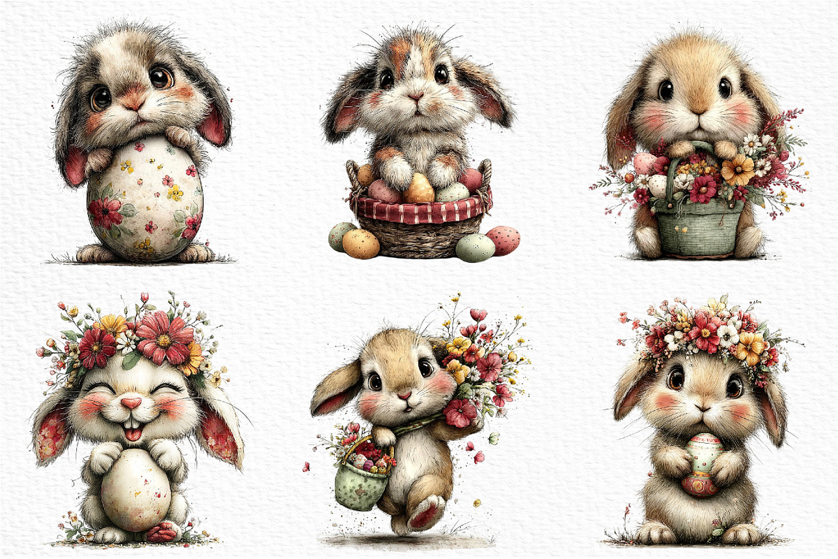 Whimsical Easter Bunny Clipart Png, an Illustration by Craft Nest (Photo 3 of 11)