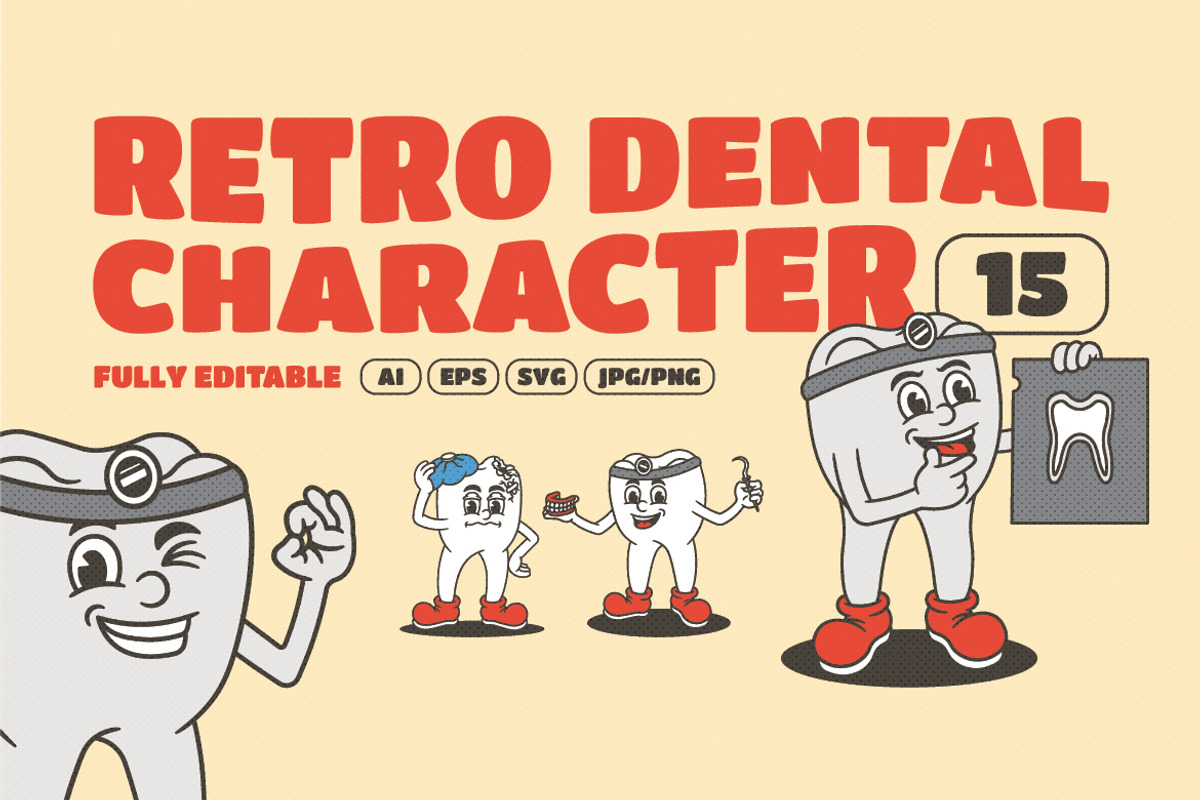 Retro Dental Mascot Illustration, a Healthcare Illustration by Decoconio Design (Photo 1 of 8)