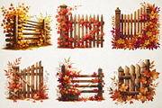 Watercolor Autumn Fence PNG Clipart, a Seasonal Illustration by RobertsArt (Thumbnail 4 of 6)