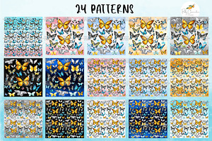 Watercolor Butterflies 24 Patterns