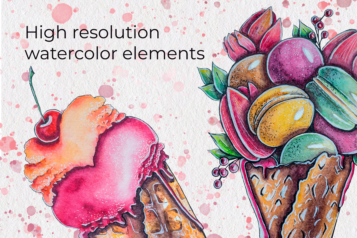 Ice Cream watercolor clipart, a Food Illustration by AnastasiaWatercolor (Photo 6 of 8)