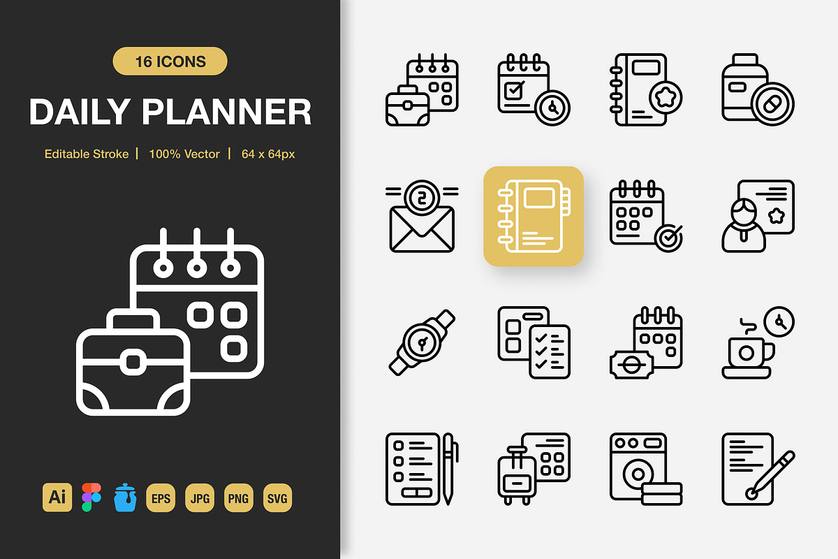 Daily Planner Outline Icons, an Icon by Spacepixel Creative