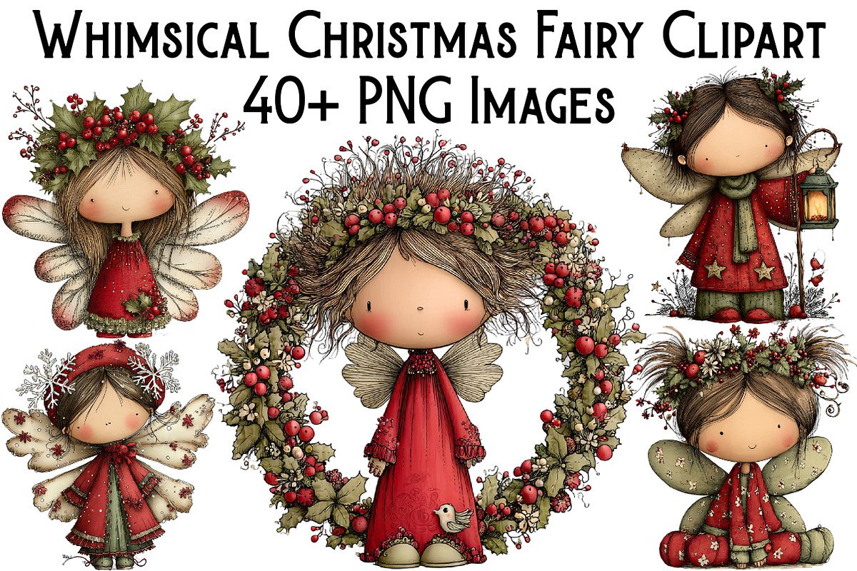 Whimsical Christmas Fairy Clipart, an Illustration by Pixels.Craft (Photo 1 of 6)