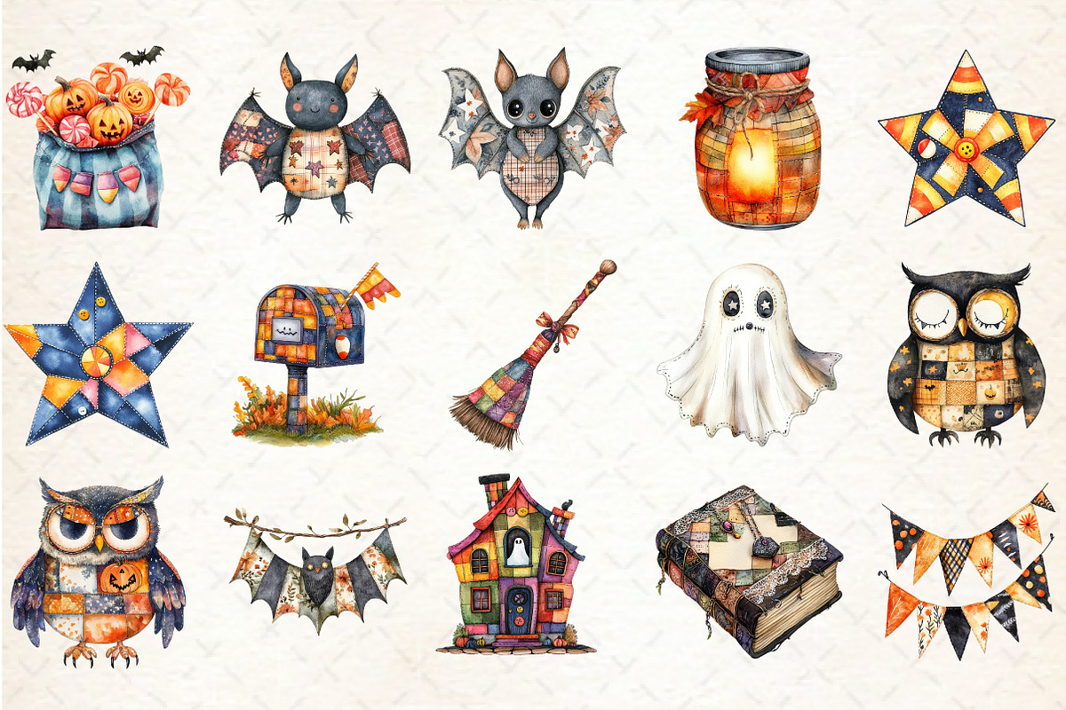Patchwork Style Halloween Clipart, an Illustration by Rose Art (Photo 2 of 7)