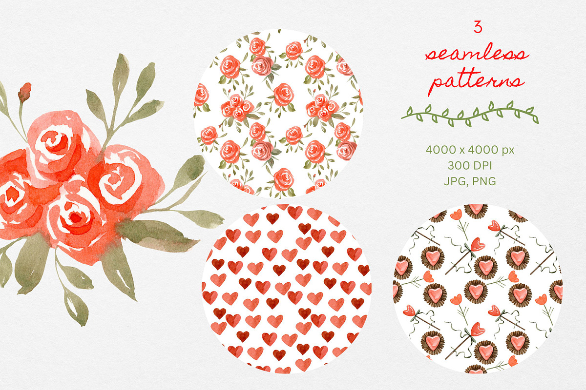 Valentines Roses Watercolor Flowers, an Illustration by Artcard Watercolor (Photo 3 of 11)