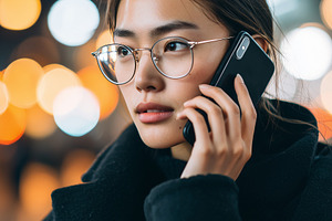 Young asian woman in glasses talking, a Person Photo by MistyDay