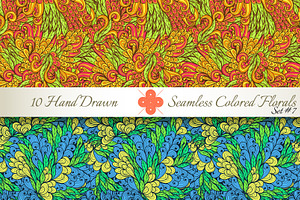 10 Colored Seamless Florals. Set 7