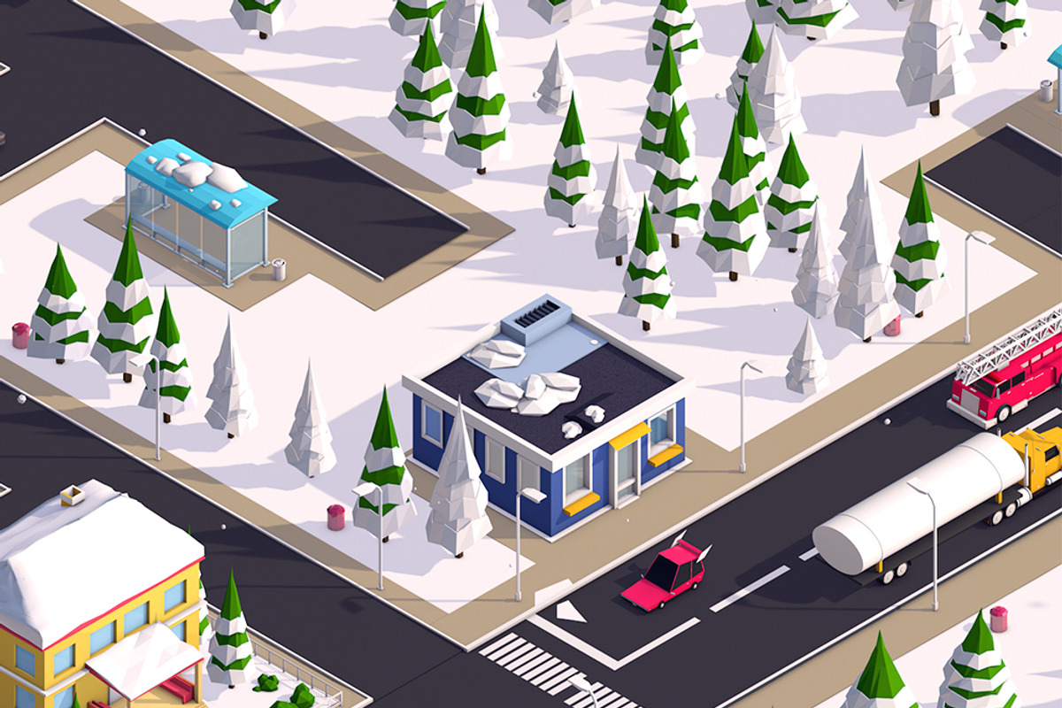 Low Poly City Winter Pack, an Environmental 3D Model by Anton Moek (Photo 6 of 9)