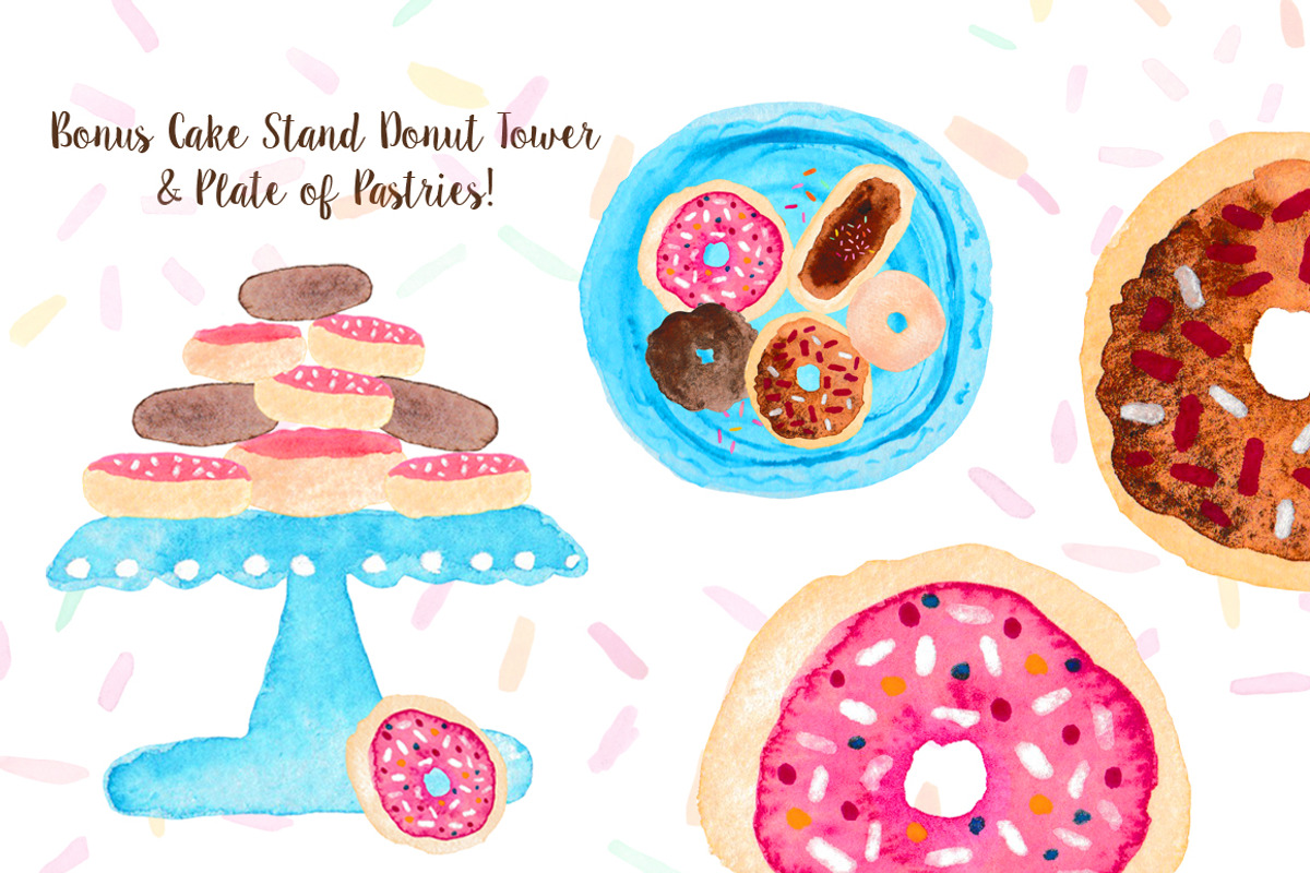 Donut Watercolor Clip Art Graphics, an Illustration by Emerald & Ivy Studios (Photo 2 of 2)
