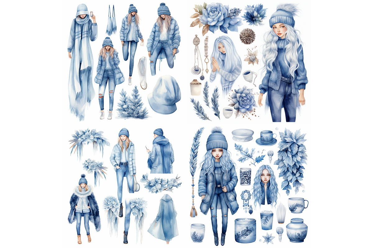 Prompt Winter Fashion Girl Clipart, a Decorative Illustration by Creative design (Photo 7 of 7)