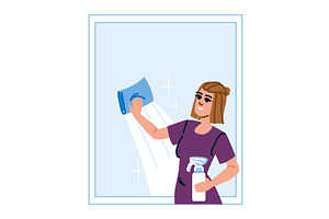 Woman cleaning window with spray, an Object Illustration by pikepicture