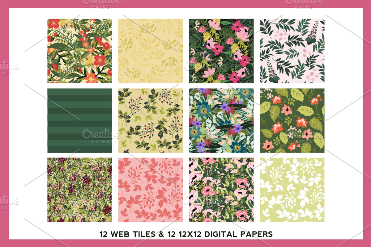 Floral Web Tiles & Digital Papers preview 2