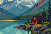 Vintage Poster Cabin By a Lake, a Decorative Illustration by Sharon Schwalbe (Thumbnail 6 of 6)