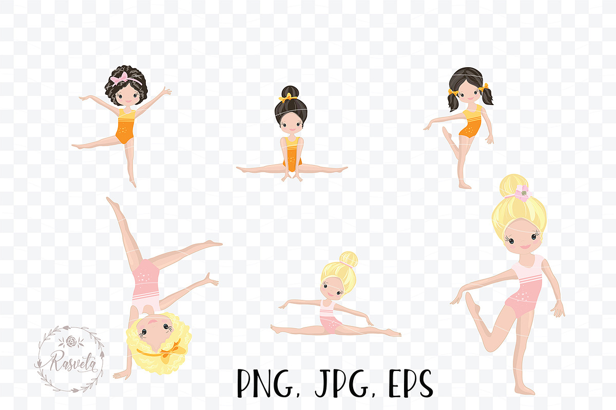 Girls Gymnastics Cute Clipart/ 3, an Education Illustration by Rasveta (Photo 5 of 10)