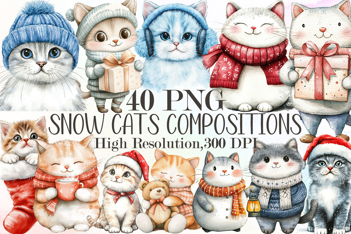 Snow Cats Compositions Winter PNG, an Illustration by Sublimation Artist (Photo 1 of 6)