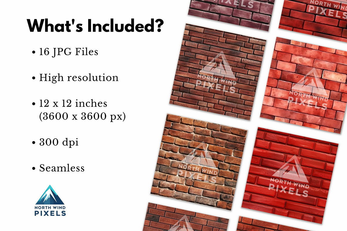 16 Red Brick Texture Digital Papers, a Pattern Graphic by NorthWindPixels