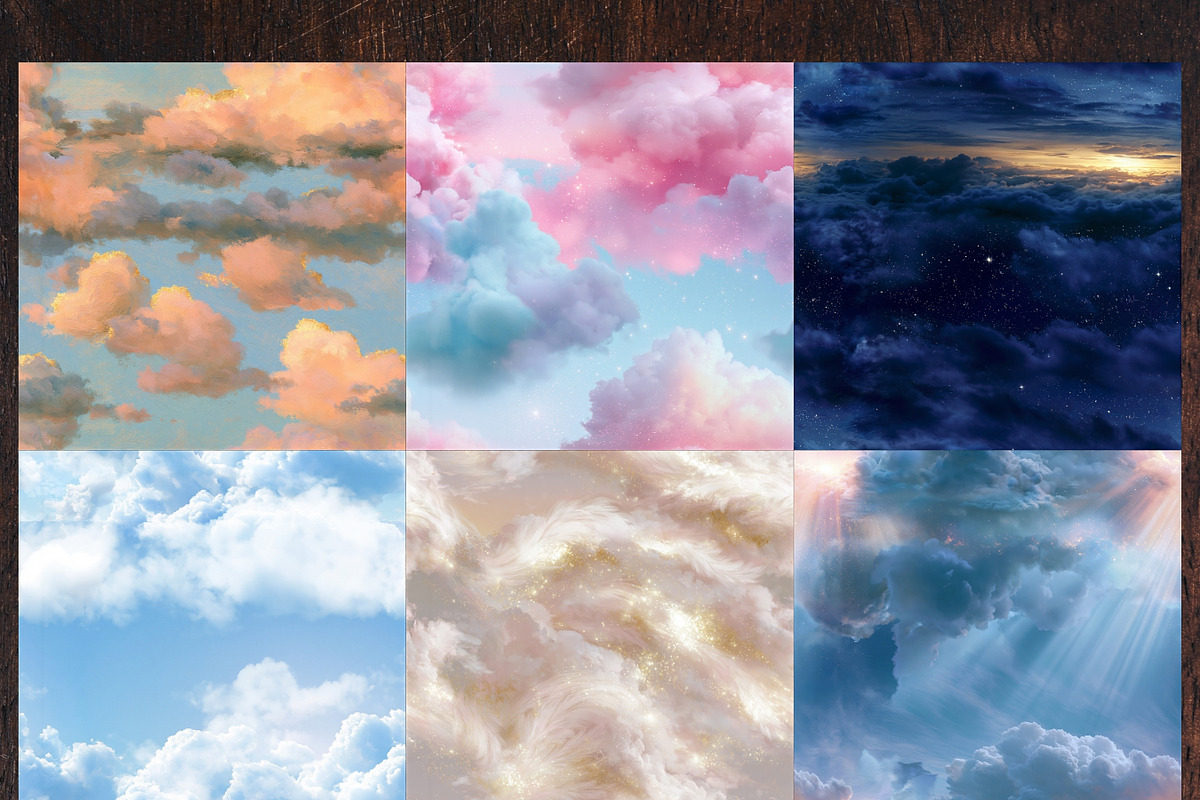 Divine Light Clouds Digital Paper, a Pattern Graphic by LA Design (Photo 4 of 10)