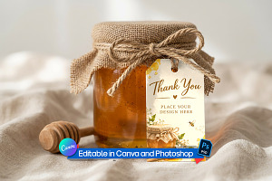 Favor Tag Mockups on Honey Jar
