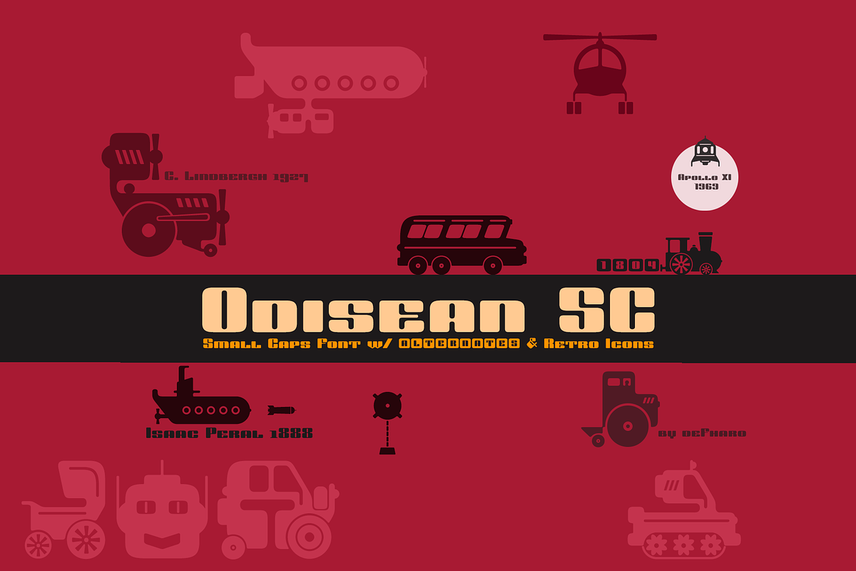 Odisean Small Caps font w/ 28 icons, a Sans Serif Font by deFharo (Photo 2 of 3)