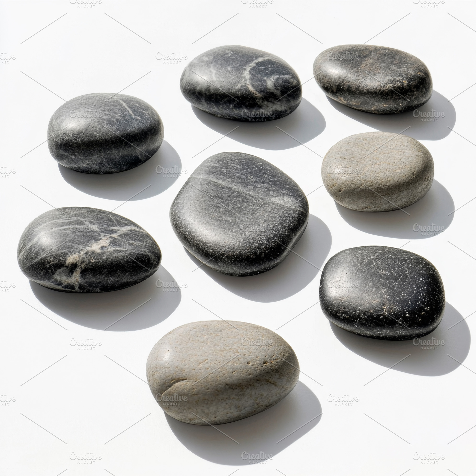 Smooth River Stones in Neutral Tones on White Background, an Abstract Photo by Natalia Klenova's Shop