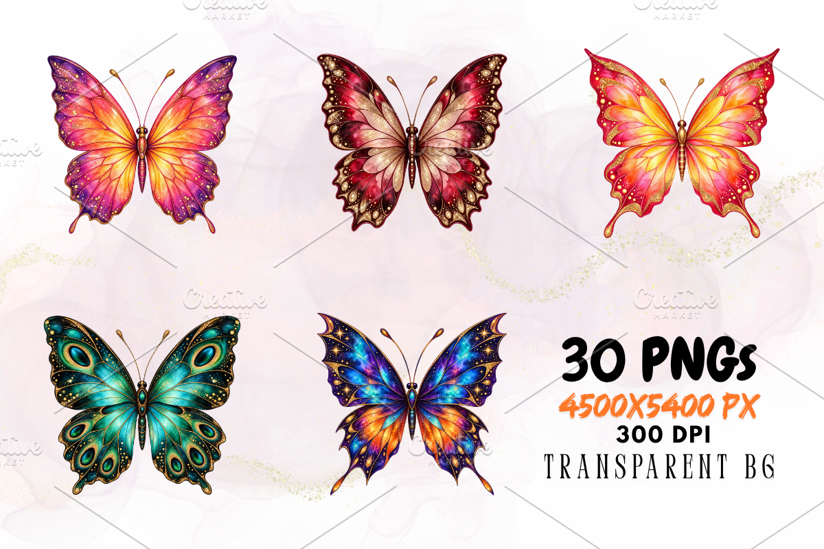 Glitter Butterfly Clipart PNG Bundle, an Animal Illustration by Ink Gallery (Photo 6 of 13)