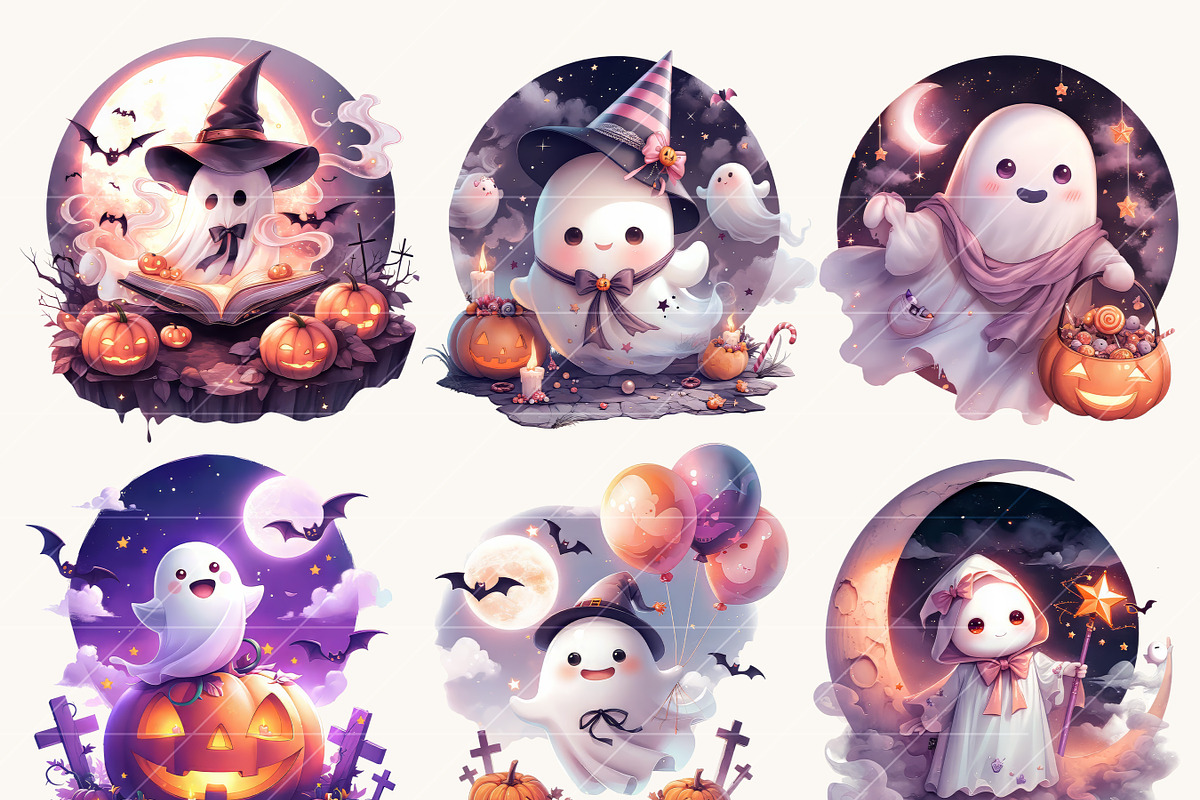 Cute Halloween Ghost Clipart Bundle, a Seasonal Illustration by Design Scotch (Photo 4 of 7)