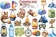 Watercolor Camping Clipart, an Illustration by Watercolor design (Thumbnail 1 of 11)