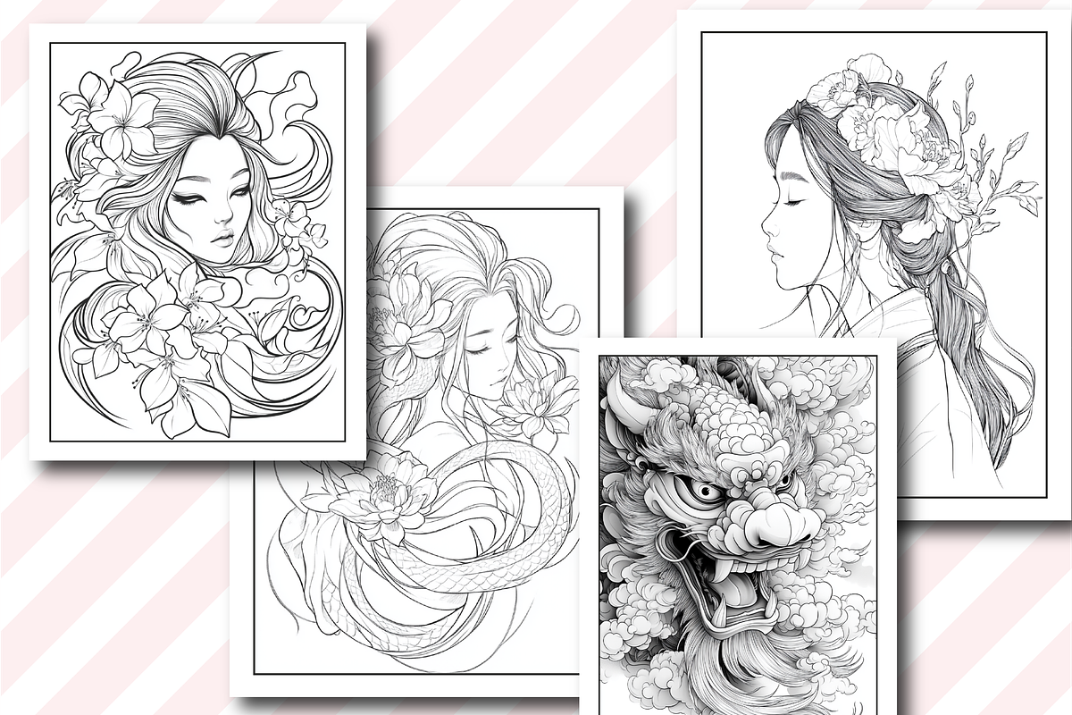 Japanese Tattoo Coloring Book, an Object Illustration by Design Home (Photo 3 of 5)