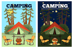 Camping cards. Campsite tent and, a Sport Illustration by Vectorbuum