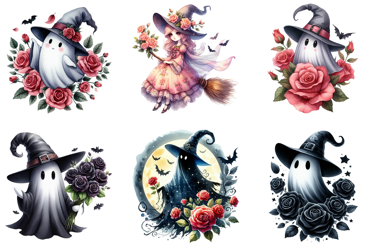 Witch Ghost & Roses Halloween, an Illustration by DreamArtGraphic (Photo 3 of 5)