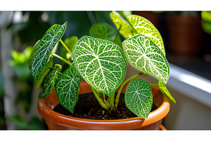 Vibrant green alocasia plant with, a Nature Photo by Lermont51