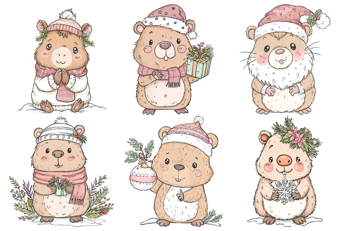 Christmas Capybara Clipart, an Illustration by Pixels.Craft (Photo 6 of 6)