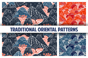 Oriental mountain kimono pattern