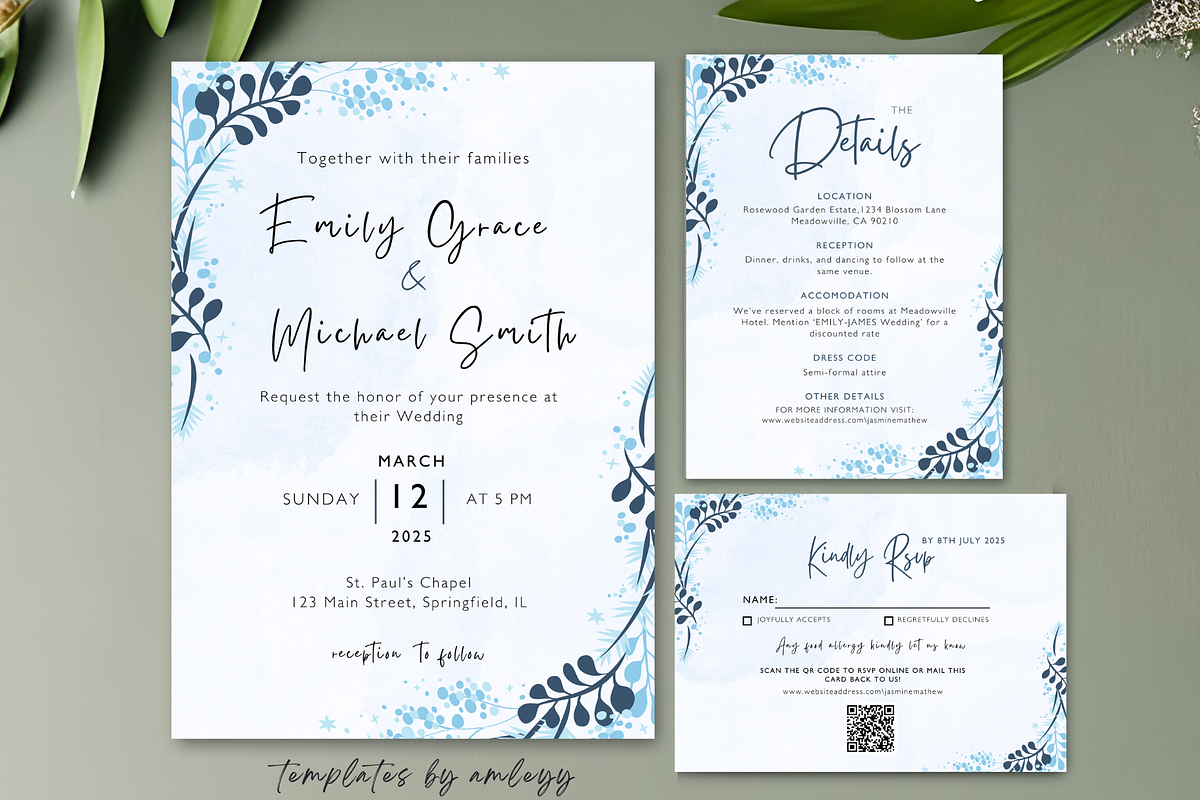 Blue Wedding Invitation Suite, an Invitation Template by Elegant_Studio44 (Photo 6 of 9)