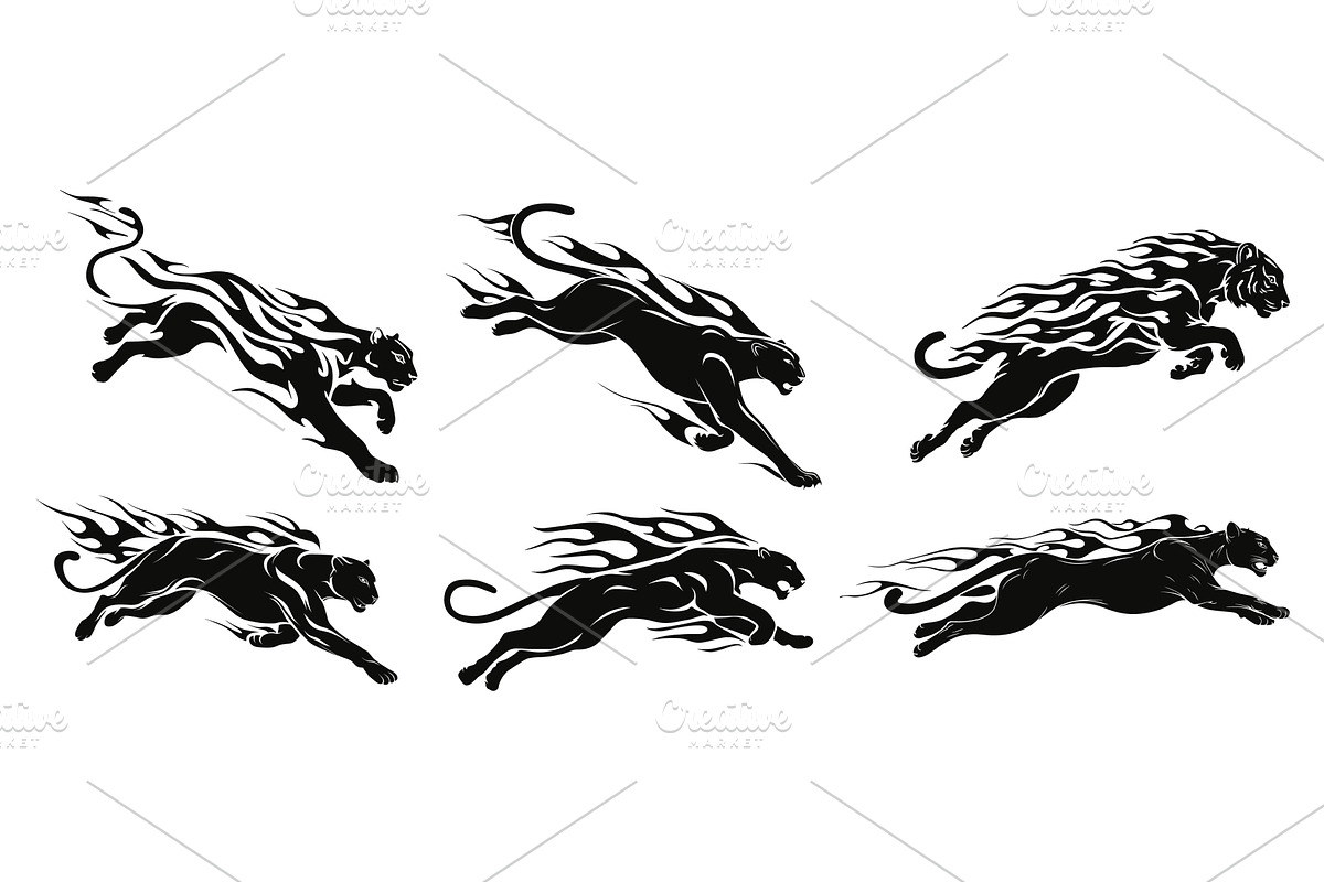Cats fiery silhouette set. Panther, an Animal Illustration by Stock-Smart-Start