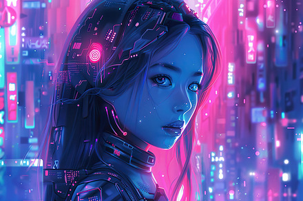 Digital art of a girl with cyberneti, a Photo by LOGOCREATIVE