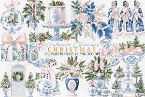 Watercolor Chinoiserie Christmas PNG, a Seasonal Illustration by Canvas Craft