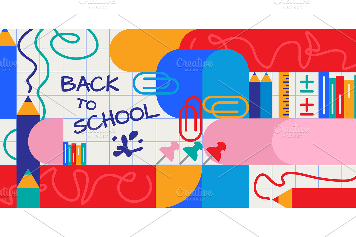 Colorful back to school geometric, an Education Illustration by art PVP - market