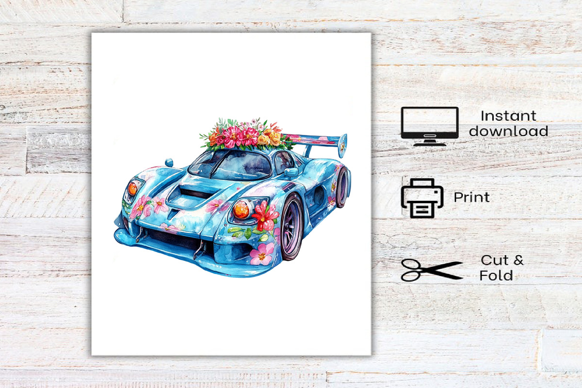 Watercolor Kawaii Race Car Clipart, an Illustration by Canvas Craft (Photo 8 of 8)
