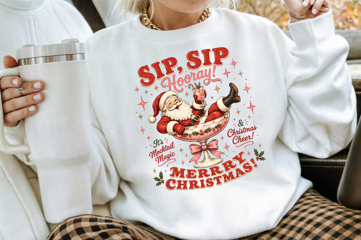 Sip Sip Hooray Santa Christmas PNG, a Seasonal Illustration by Creative Art (Photo 3 of 3)