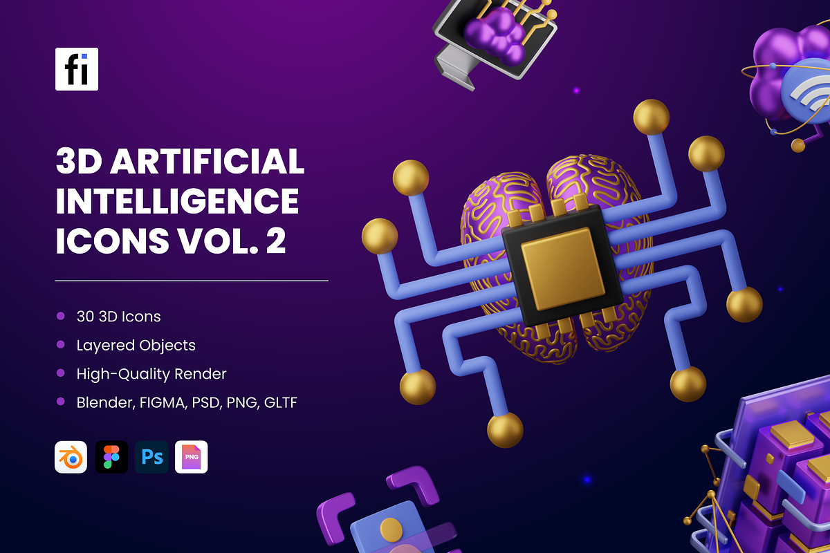 3D Artificial Intelligences Icons, an Object 3D Model by Flat Icons