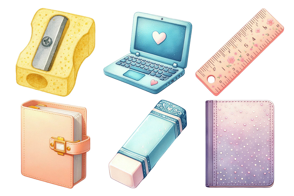 Pastel School Supplies Clipart, an Illustration by Pixels.Craft (Photo 3 of 3)