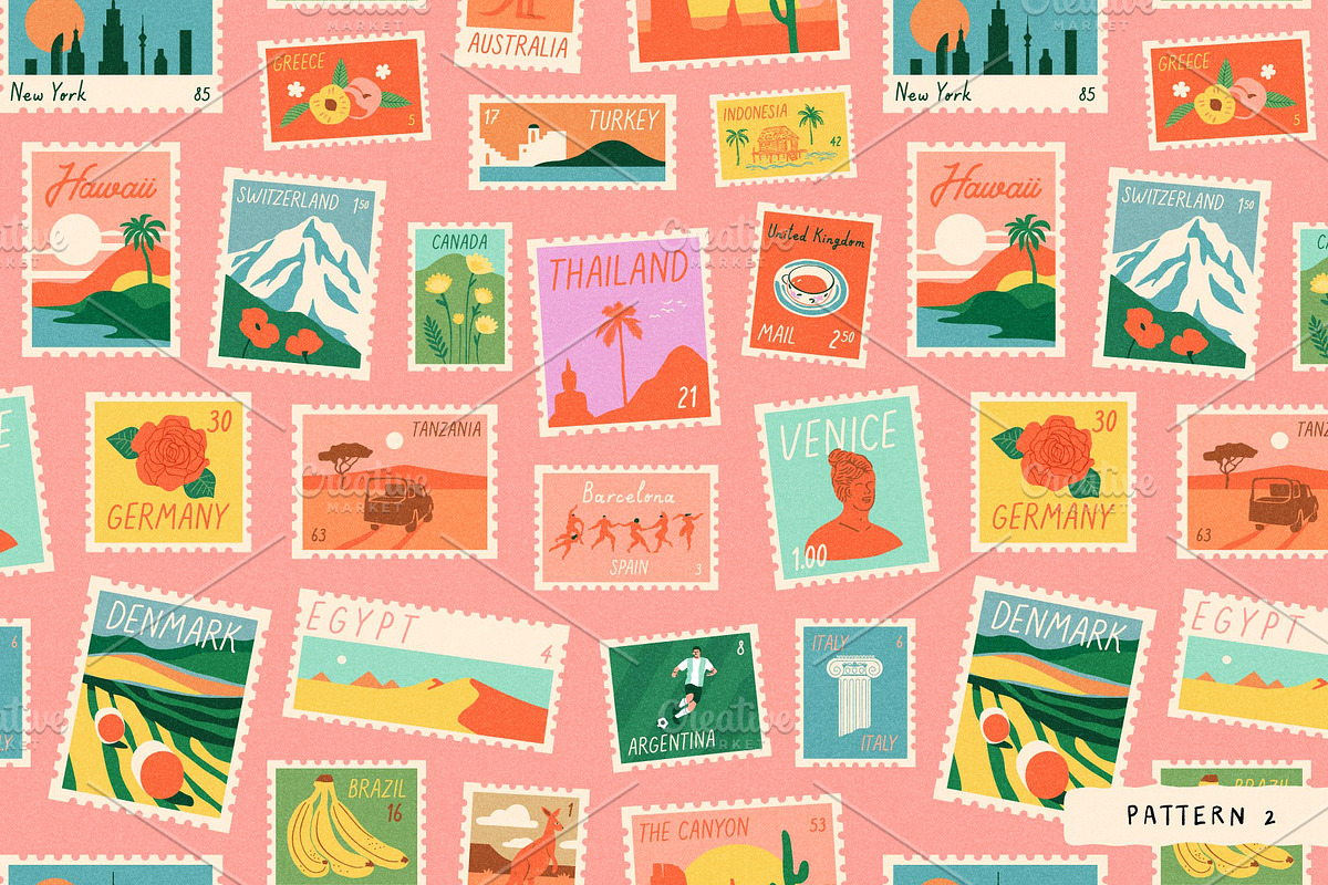 World Stamps: Graphics & Patterns, a Pattern Graphic by Dedraw Studio (Photo 4 of 10)