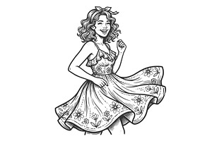 Smiling Girl Dancing In Floral Dress, an Object Illustration by AlexArt