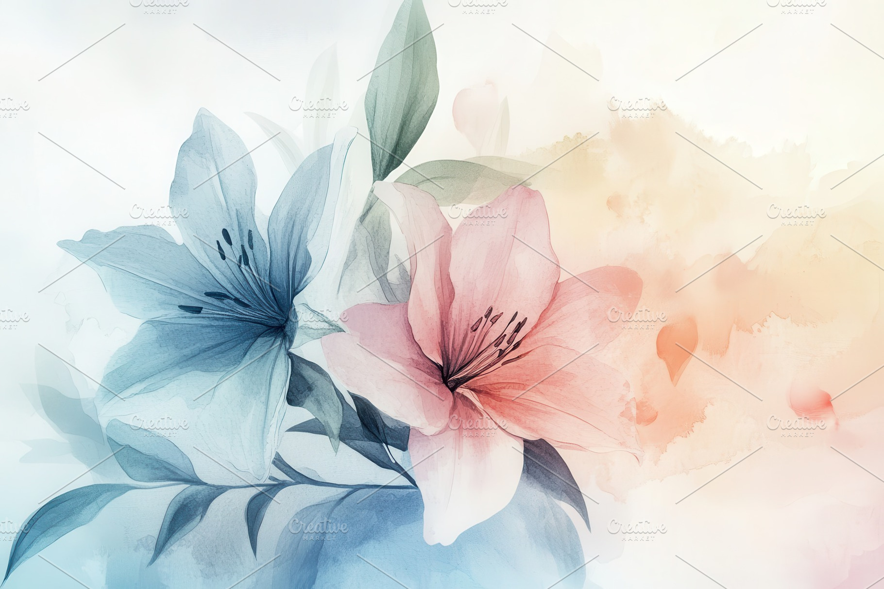 Delicate watercolor bouquet featurin, a Photo by Pavel_design